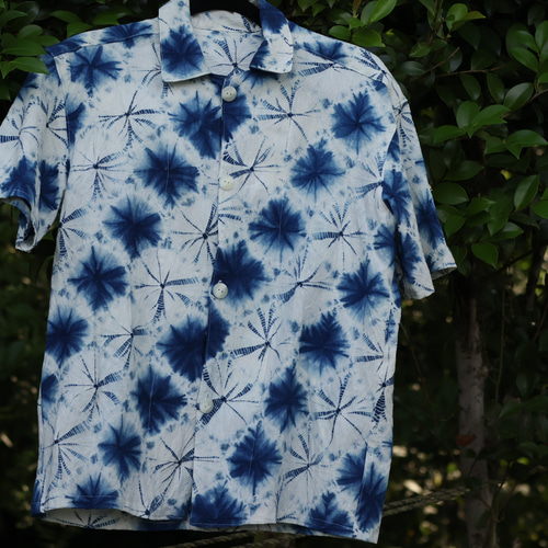 藍絞り染め浴衣リメイク アロハシャツ シャツ mano 通販