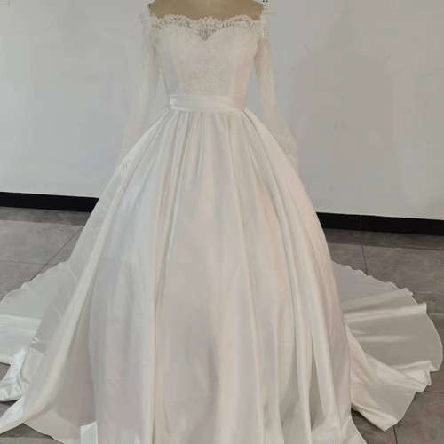 クラシカル オフショルダー 編み上げ 枝花刺繍 前撮り結婚式 憧れの  