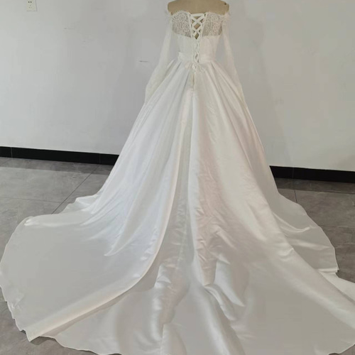 クラシカル オフショルダー 編み上げ 枝花刺繍 前撮り結婚式 憧れの  