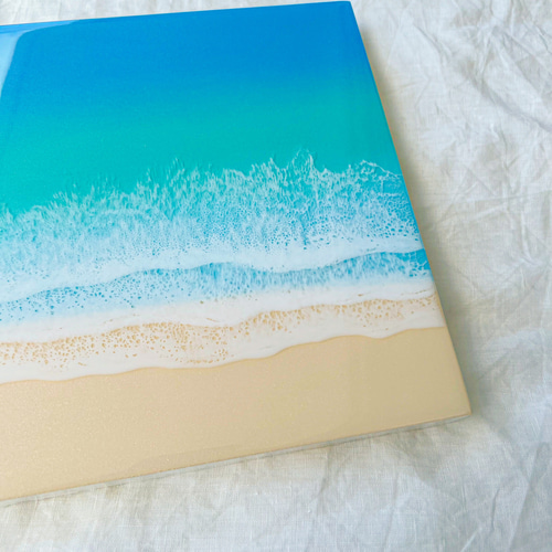 53㎝　レジンアート　海　プルメリア　絵画　原画　まあちゃんとなります オーシャンアート 波レジンアート 海【長方形R-03】 絵画 SAYME