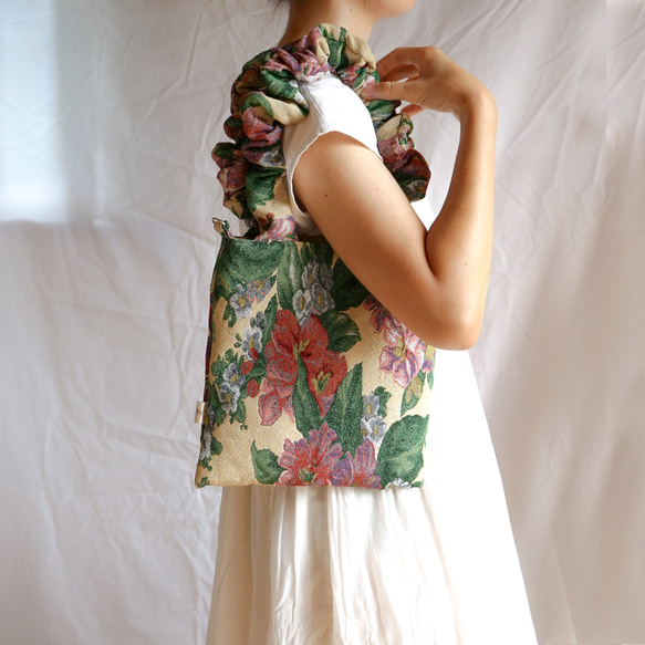 絵画のような美しい花柄ゴブランジャガード『くしゅくしゅトートバッグ』, ショルダーバッグ　ゴブラン織り 浴衣　着物 振袖 12枚目の画像