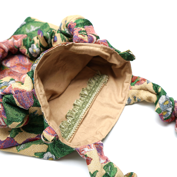 絵画のような美しい花柄ゴブランジャガード『くしゅくしゅトートバッグ』, ショルダーバッグ　ゴブラン織り 浴衣　着物 振袖 6枚目の画像