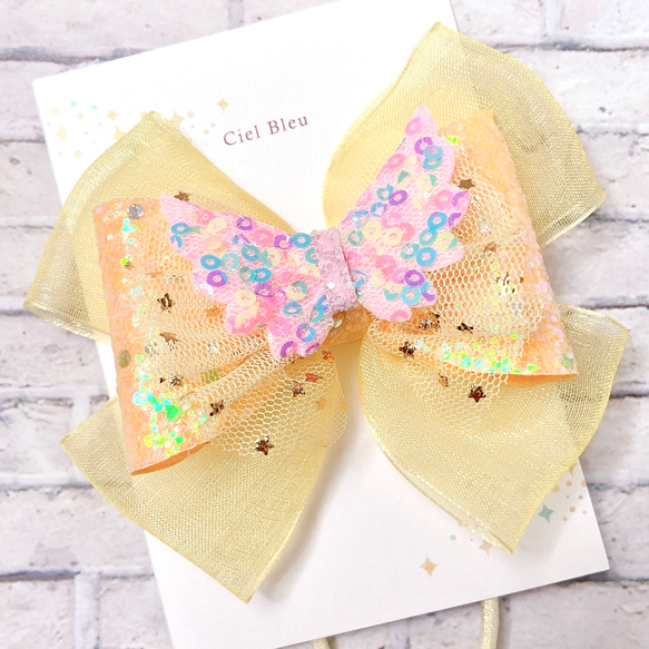 グリッターリボン 蝶々（イエロー）ヘアゴム forキッズ 星 きらきら ちょうちょ 雑貨・その他 CielBleu シエルブルー 通販