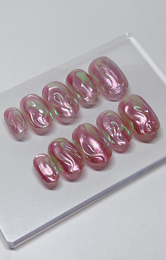 ［19］ネイルチップ うるうるネイル ぷっくり オーロラ ぷるぷる オーダー URUURU🫧🫧 ⁡ ⁡ ⁡ #うるうるネイル #nail #ネイル #オーロラ
