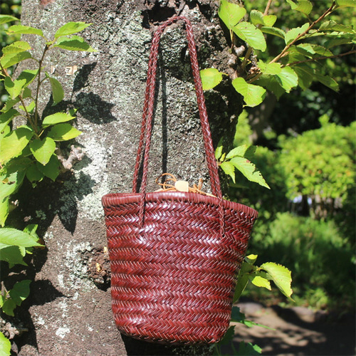 六角花結び編み 山葡萄 かごバッグ 職人手編み 手提げ 内布付き 期间