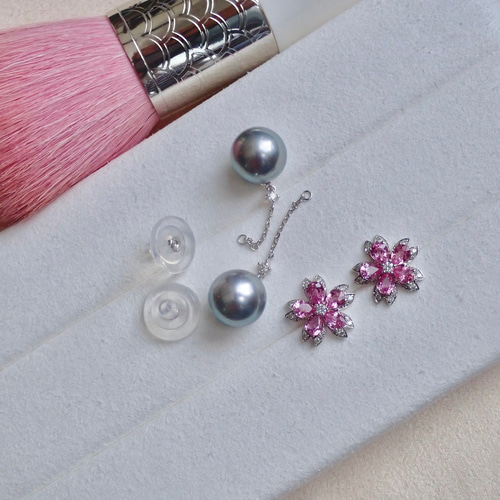 高級】タヒチ黒蝶真珠&ピンクサファイア2wayピアスk18 ピアス  