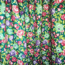 マカライトグリーンの花柄 ギャザースカート　綿100％　レトロ 3枚目の画像