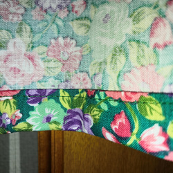 マカライトグリーンの花柄 ギャザースカート　綿100％　レトロ 4枚目の画像