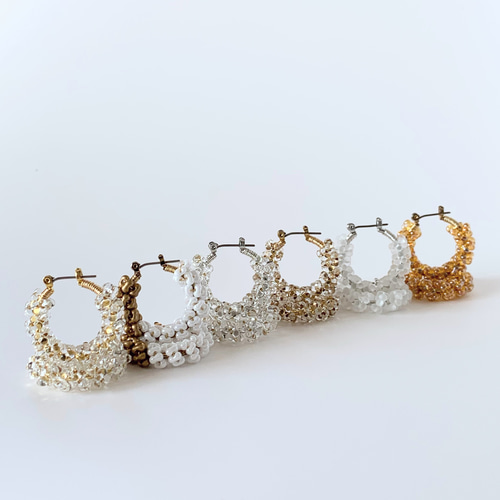 ガラスビーズのフープピアス・イヤリング クリア×アンティークゴールド