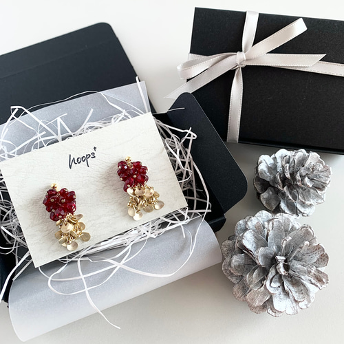 ガラスビーズのフープピアス・イヤリング クリア×アンティークゴールド