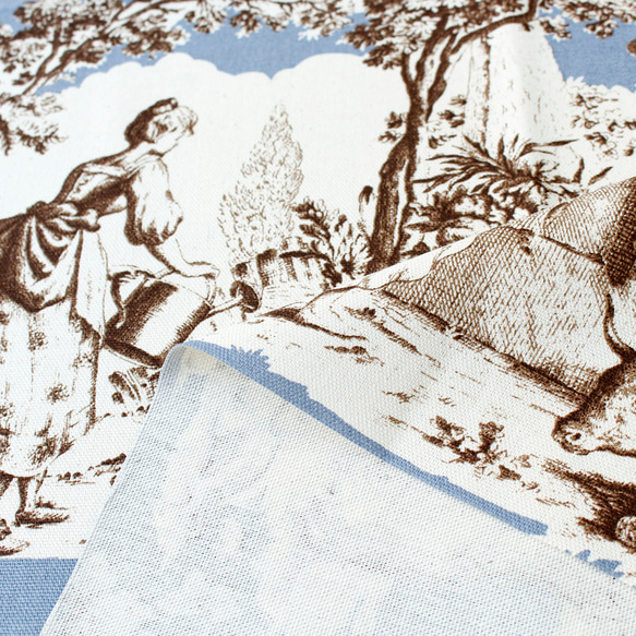 新柄入荷！フランス製『STOFストフ　トワルドジュイ柄　オックス生地　大柄　ブルー地』～50㎝単位でカット～ 3枚目の画像