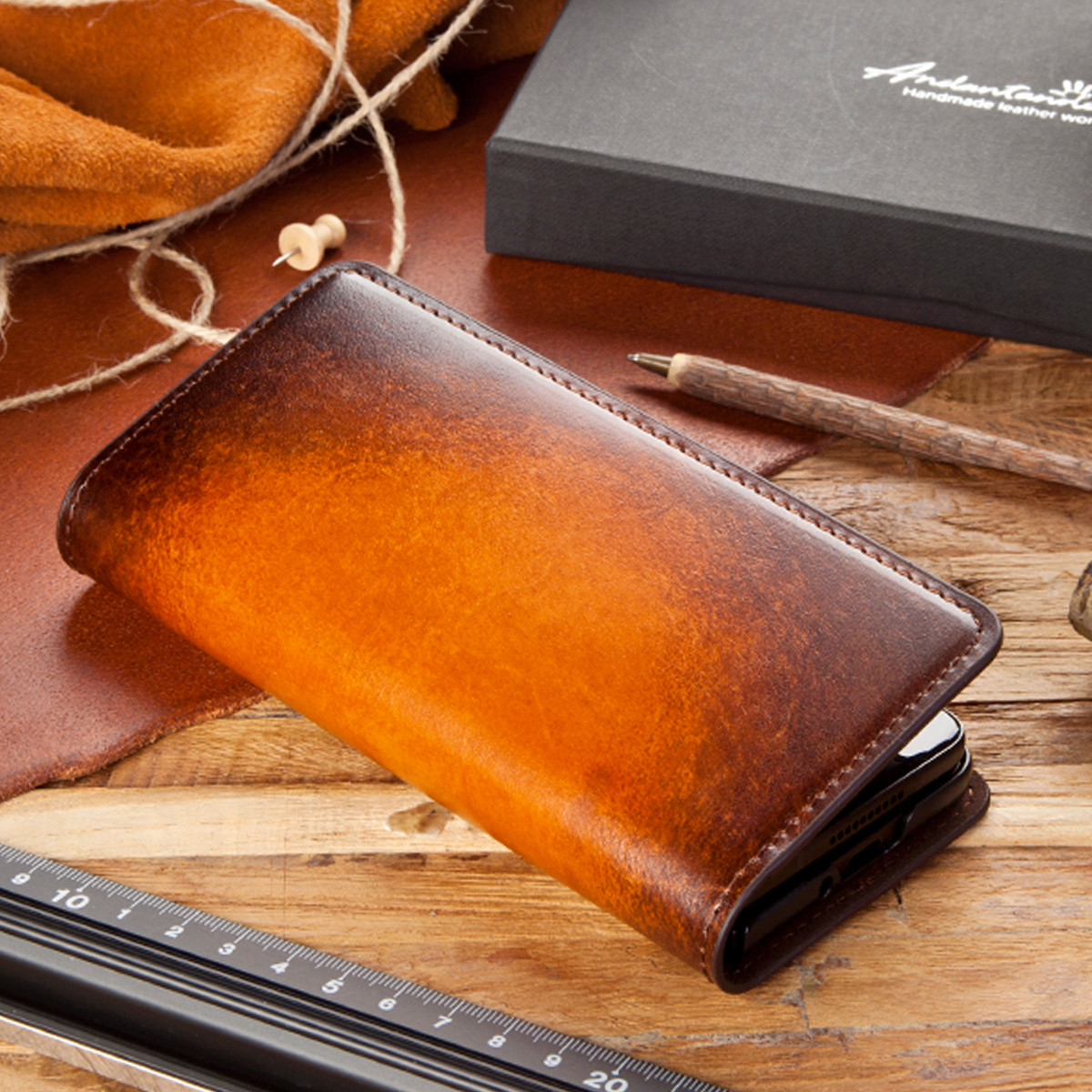 galaxy Zfold5 ケース 手帳型 本革 [手染め グラデーション]