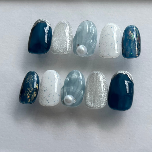 オーダーネイルチップ　ニュアンス夏ネイルワンホン推しネイルシェルネイルno.72 オーダーネイルチップ ニュアンス夏ネイルワンホン推しネイル