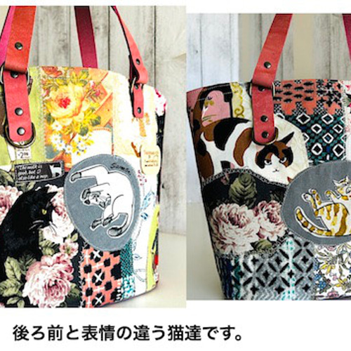 creema限定、猫シリーズのコラージュ、 マルシェトートバッグ