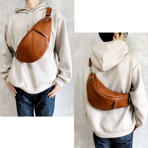 け*ん様 ハンドメイド　ボディバッグ　本革　クリーマー　特大　ブラウン　新品　1 Original - ハンドメイド 本革 ボディバッグ クリーマー加工 ブラウン