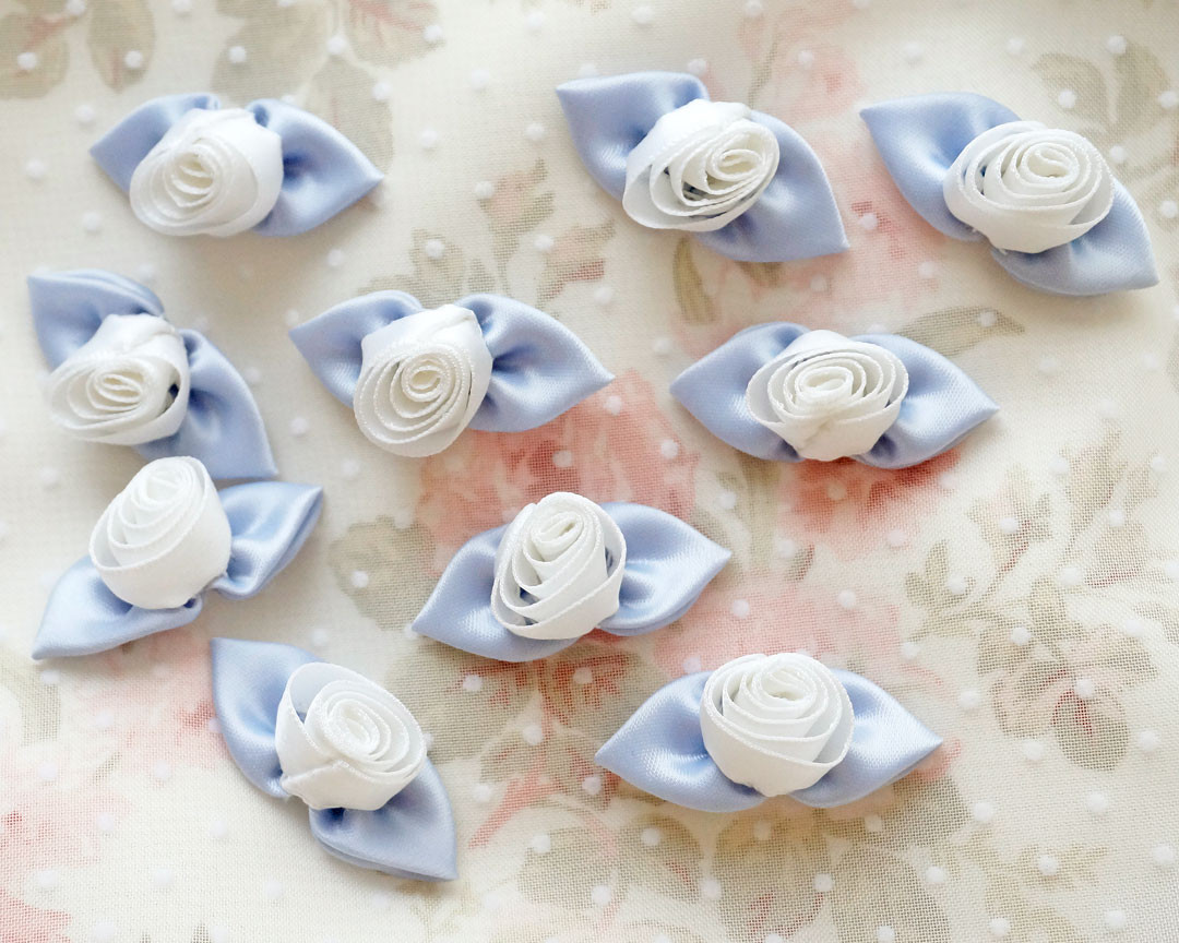 白 薔薇 ハンドメイド リボン モチーフ ブランケット