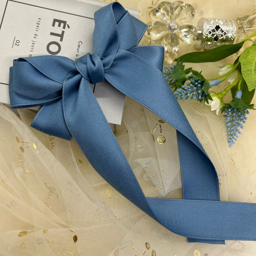 くすみブルーの垂れリボン ひとむすび バレッタ なっぴ 通販 16376778