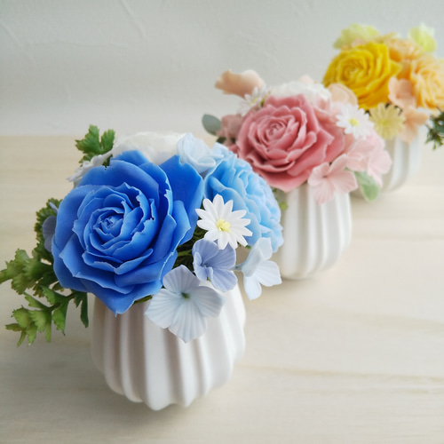 粘土の花 バラとスイートピーのピンク系ミニフラワー
