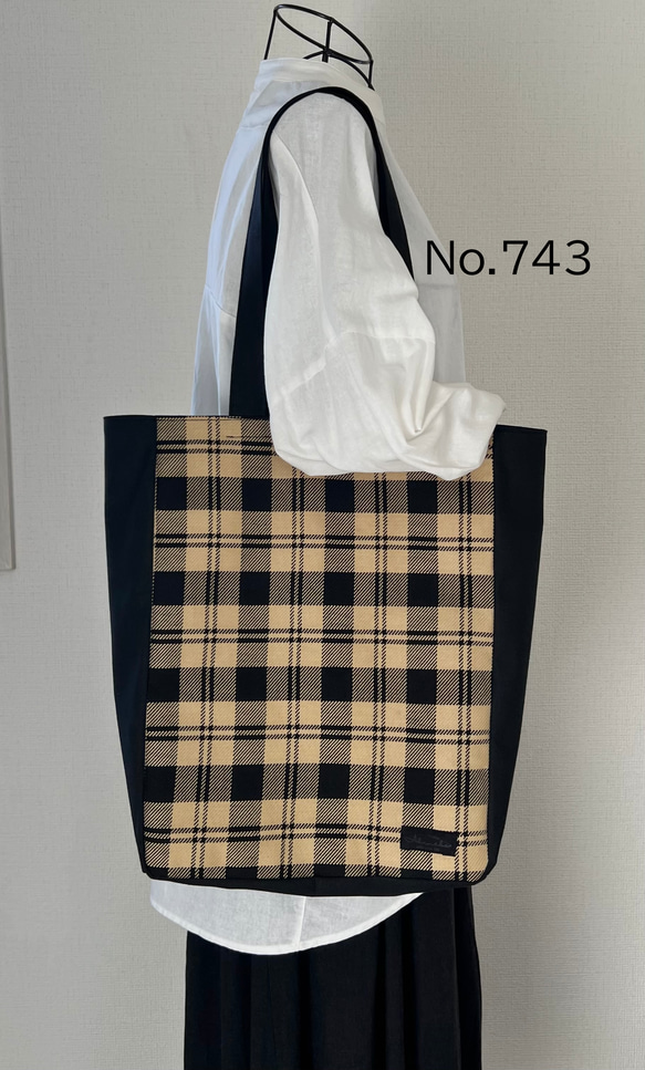 縦長トートバッグ　チョコ＆マッシュルーム　帆布 XLサイズ　倉敷帆布使用　バッグ 縦長トートバッグ チョコ＆マッシュルーム 帆布 XLサイズ 倉敷