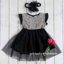 《SALE》 ブラック ♡ 花柄 ♡ グレー ♡ チュールワンピース ♡ ベビー服 ♡子供服 ♡ 80〜90センチ 1枚目の画像