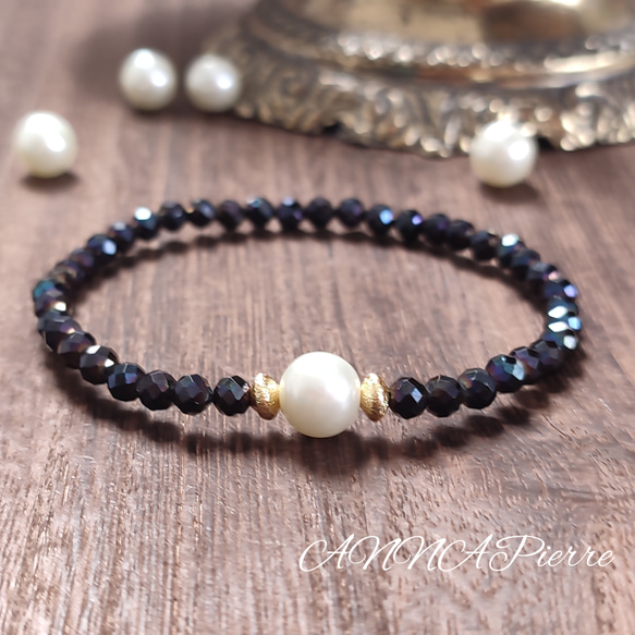 ◇N-44◇【K18GP】本真珠とAAA級ブラックスピネル◇| ANNA - 天然石  