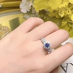 フラワー 人工サファイア 高炭素ダイヤモンド キラキラ ゴージャス ヘイローリング 花 ホワイト 白 ブルー 青 指輪 5枚目の画像