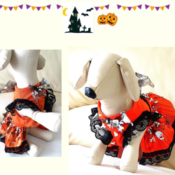 犬服  ハロウィンワンピース  サテンスパイダースカート　オレンジ　送料無料　hno01 5枚目の画像