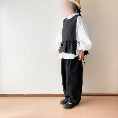 サイドリボンベスト　黒リネン