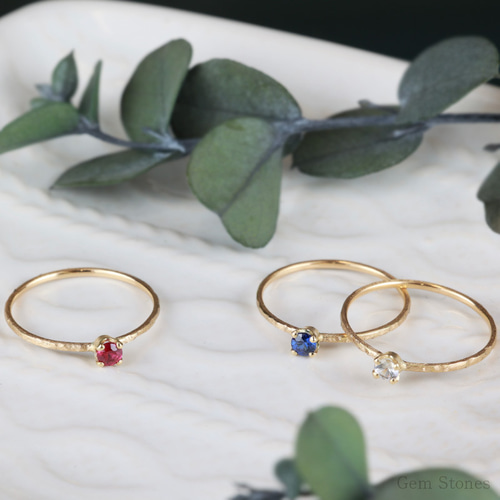 K18華奢リング】ルビー ホワイトサファイア ブルーサファイア