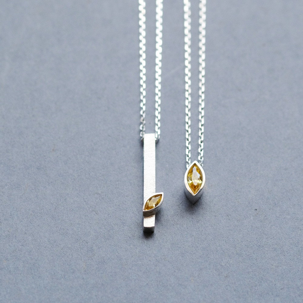 2コset) シトリン マーキス ペア ネックレス シルバー925