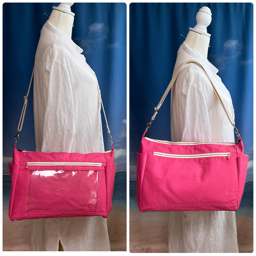 A4対応 大容量 クリアポケット付き ショルダーバック 推し活バック 痛