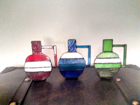 花瓶ガラス/３個組／晴れやかブルー2024/可愛いステンドグラス／一輪挿し 3枚目の画像