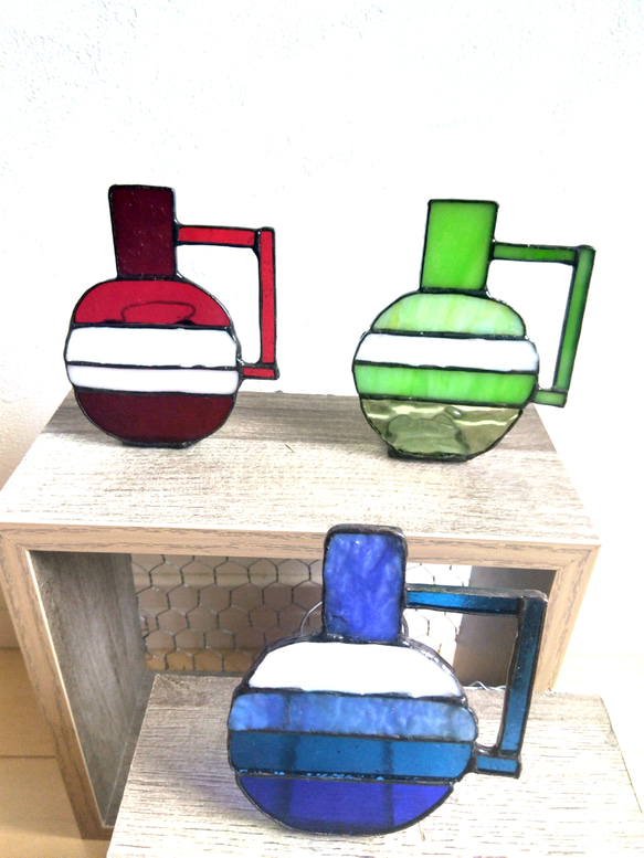 花瓶ガラス/３個組／晴れやかブルー2024/可愛いステンドグラス／一輪挿し 5枚目の画像