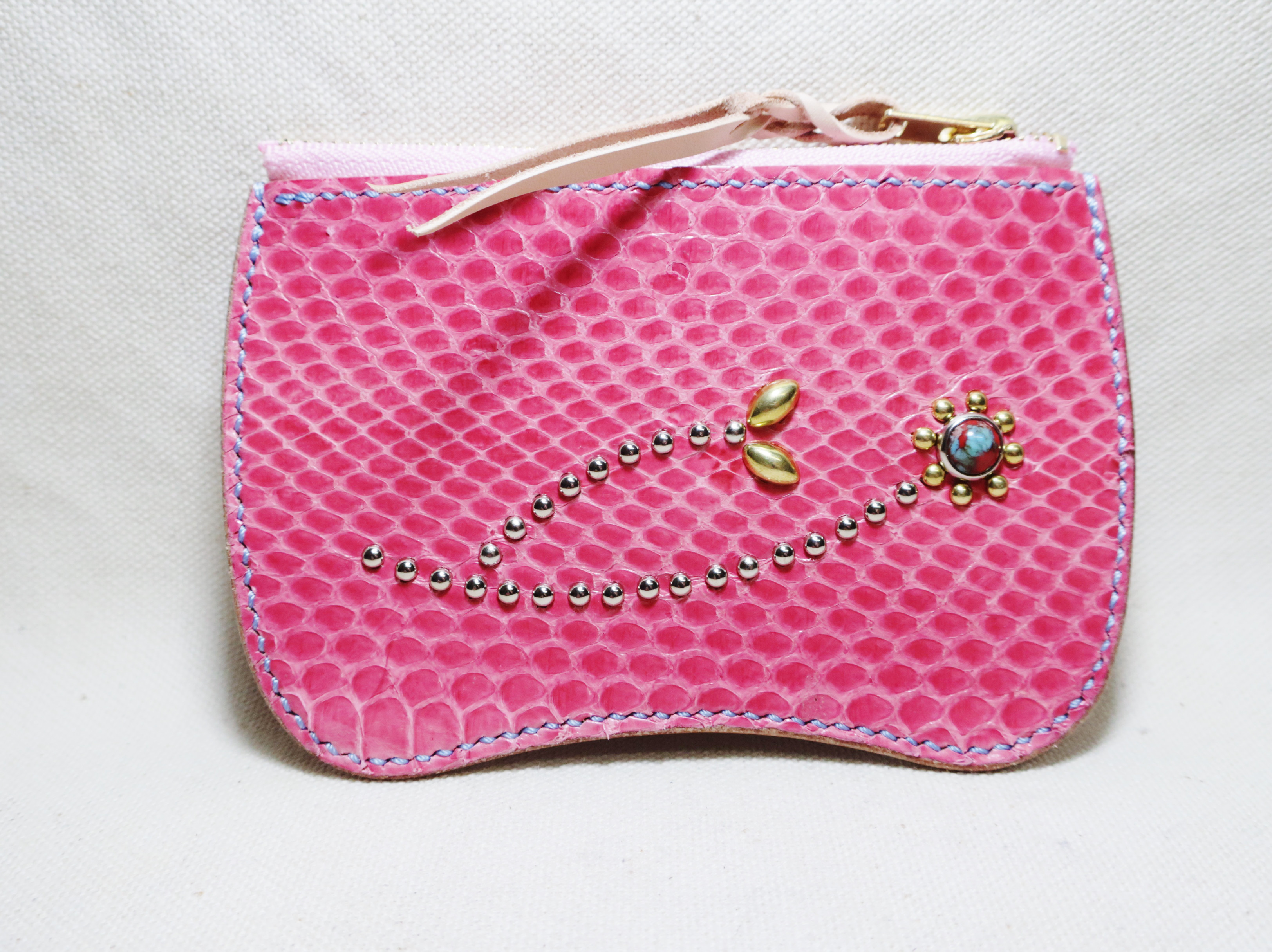 コインケース 小銭入れ コブラ革 革財布 サドルレザー 手縫 ヘビ革 レザークラフト レザーウォレット 新品未使用