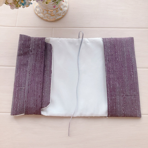 【文庫本用】紫茶系の着物生地　ブックカバー 3枚目の画像