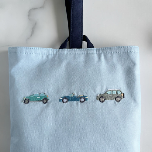 水色・2点セット】サイズ選択可・車の刺繍・レッスンバッグ