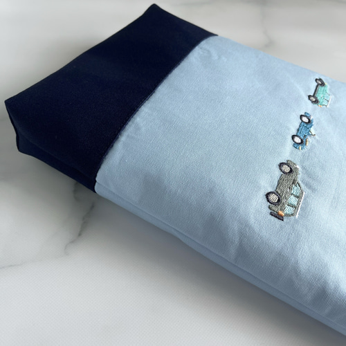 水色・2点セット】サイズ選択可・車の刺繍・レッスンバッグ