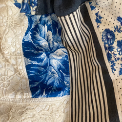 ＊大人可愛いブルー系アンティークリネンのパッチ3way巾着トート♪レース&ティッキング&フレンチファブリック&トワル 5枚目の画像