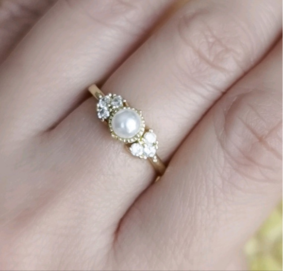 貝珠　✨花びらリング　金メッキ　サイズ調整可 4枚目の画像