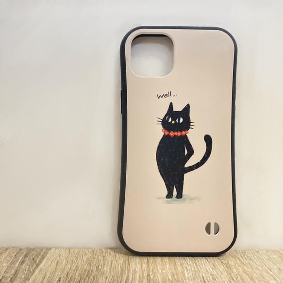 【あどけない動物】選べる６色　黒猫のグリップスマホケース 1枚目の画像