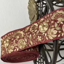 インド刺繡リボン 幅65mm  25cm～  ワインレッド 2枚目の画像