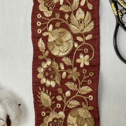 インド刺繡リボン 幅65mm  25cm～  ワインレッド 4枚目の画像