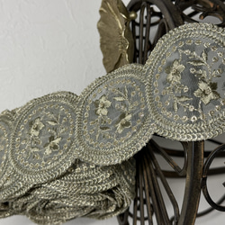 インド刺繡リボン  幅80mm  25cm～  カーキゴールド 2枚目の画像