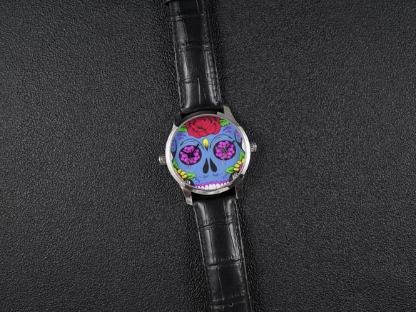Nameless 兩地時間手錶 (Skull) 藍色 個性手錶 全球免運 第4張的照片