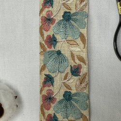 インド刺繡リボン 幅50mm  25cm～  ライトブルー×ピンク 4枚目の画像