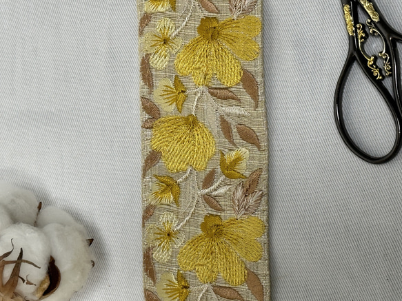 インド刺繡リボン  幅50mm  25cm～  イエロー 4枚目の画像