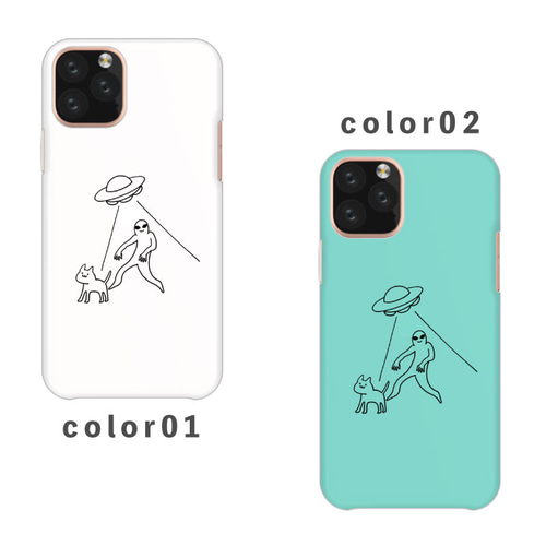 宇宙人 グレイ型 UFO ネコ 猫 イラスト 全機種対応スマホケース