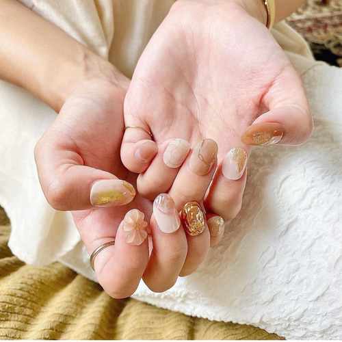 ニュアンスネイル オレンジ ちゅるん ネイルチップ ハンドメイド