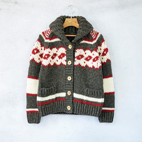 完売】ローゲージウール・へちま衿カウチンニットジャケット（N-430076