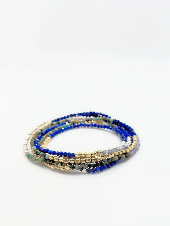 秋冬的濃鬱藍色 ◆ 銀金戀人，青金石與托帕石超長項鍊，醫用不鏽鋼，秋季限量版 第12張的照片